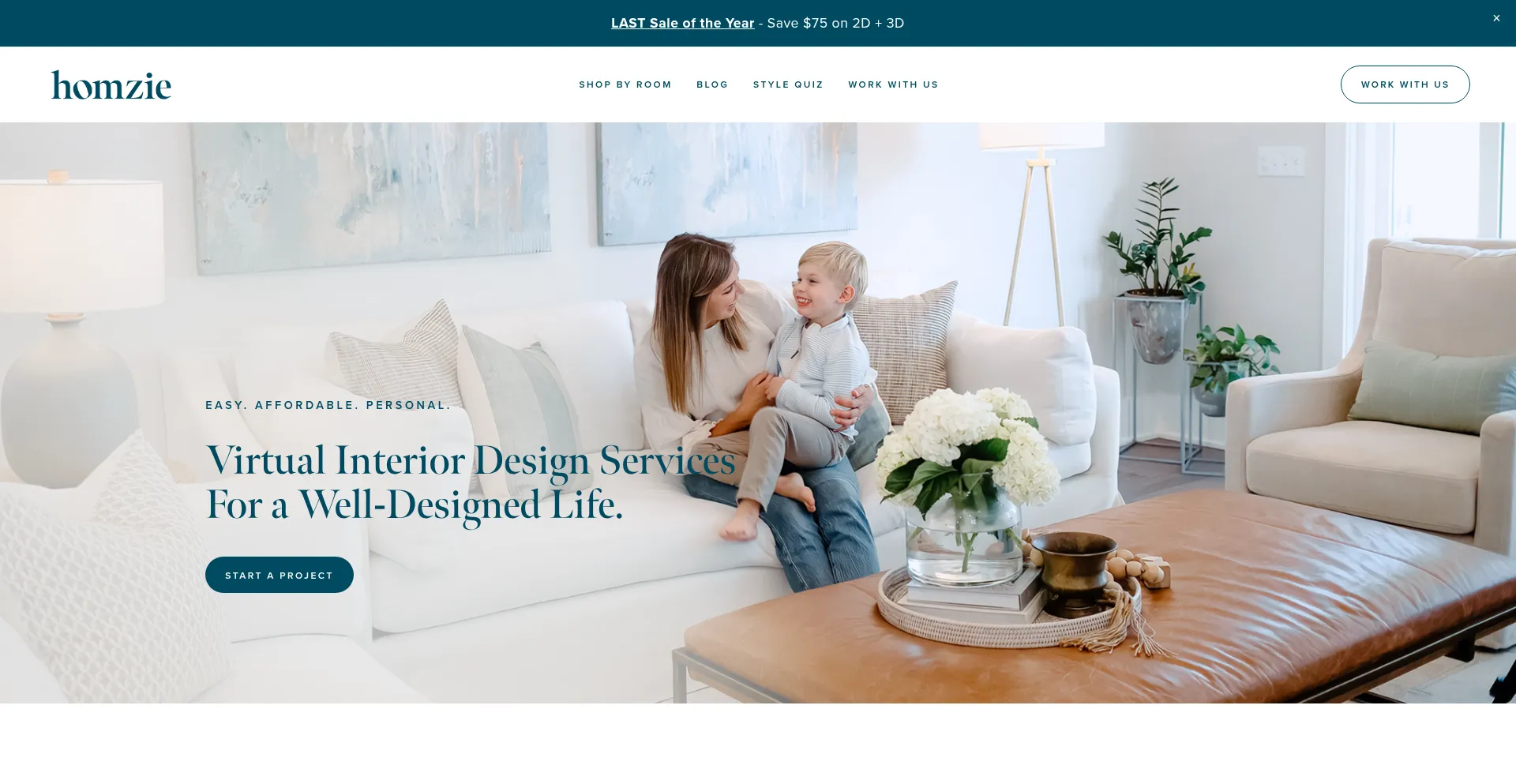 Website screenshot of Homziedesigns.com