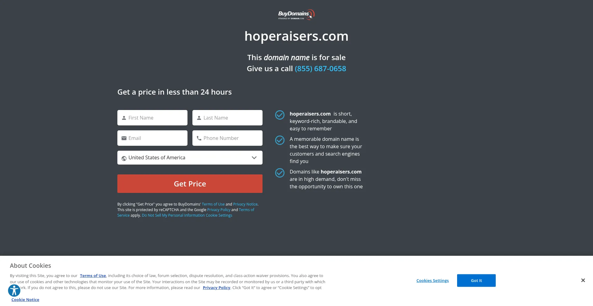 Website screenshot of Hoperaisers.com
