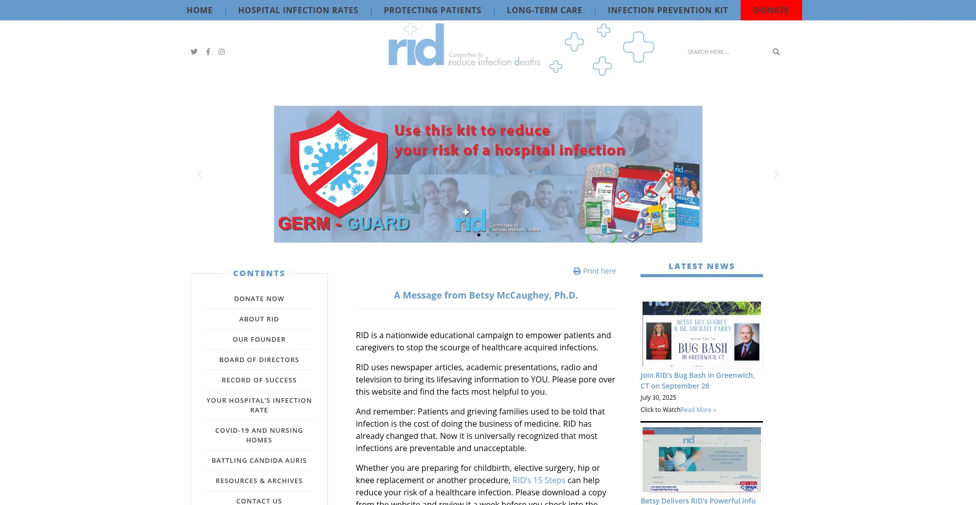Website screenshot of Hospitalinfection.org