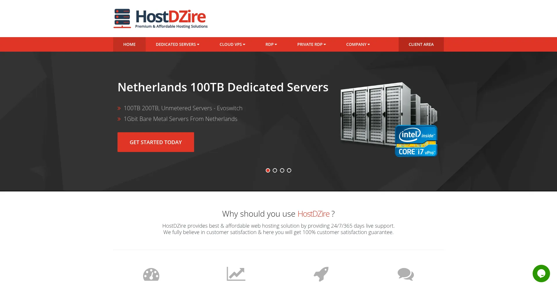 Website screenshot of Hostdzire.com