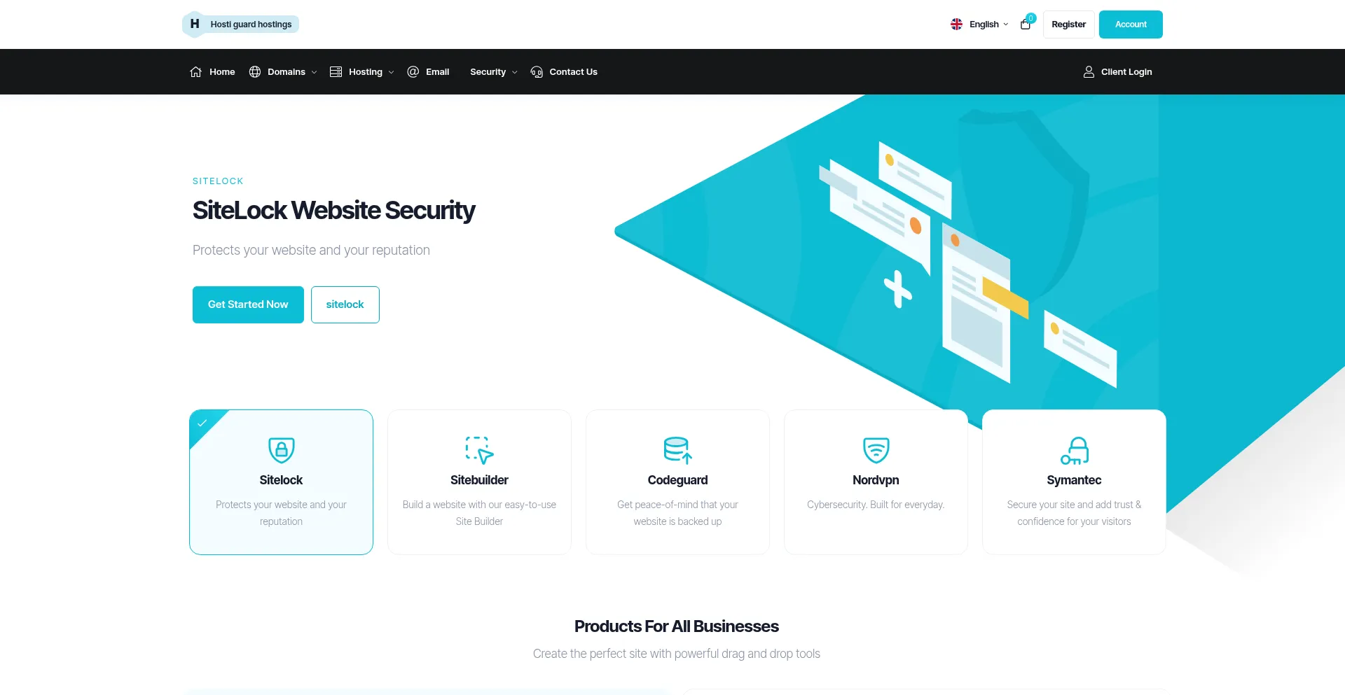 Website screenshot of Hostiguard.com