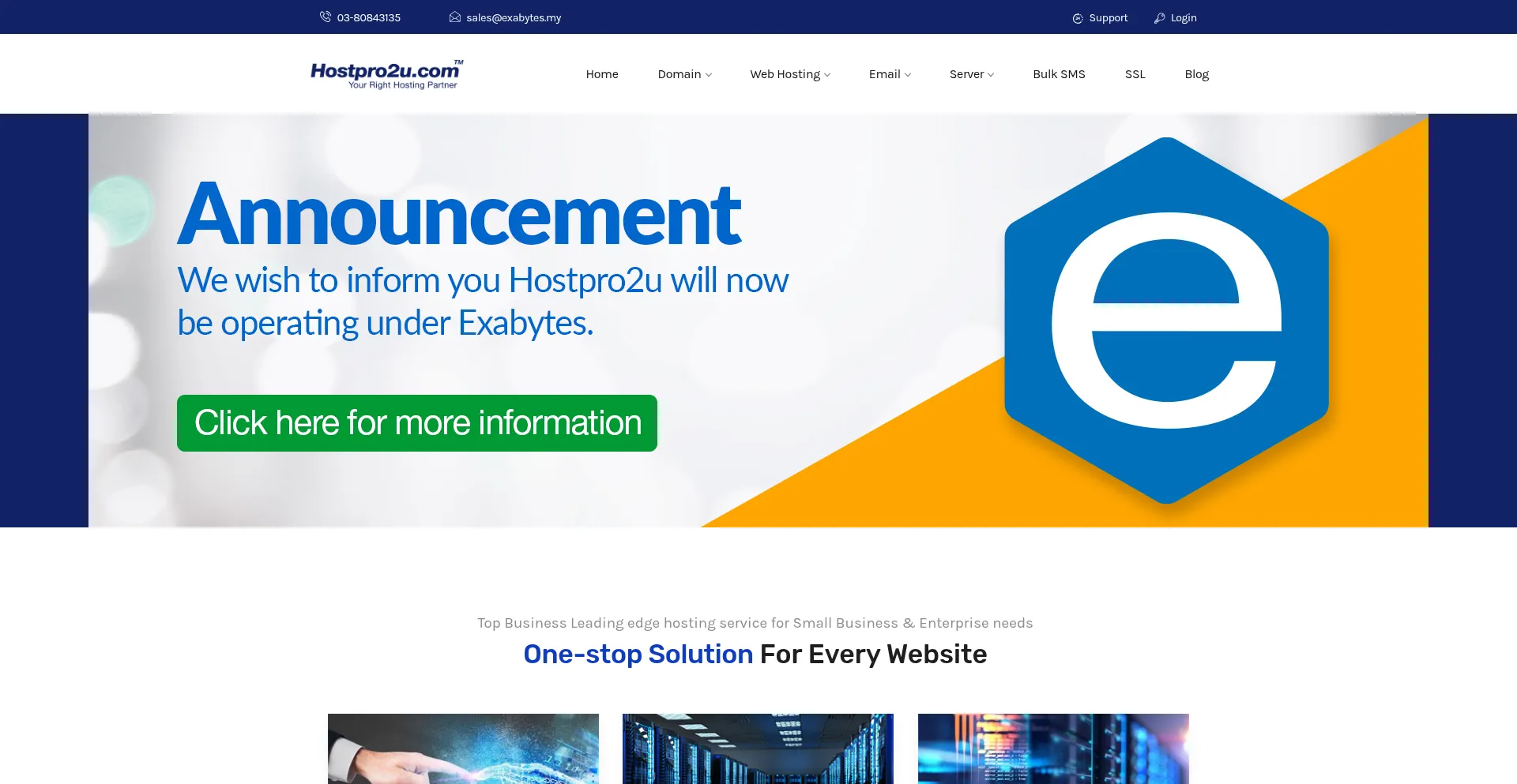 Website screenshot of Hostpro2u.com