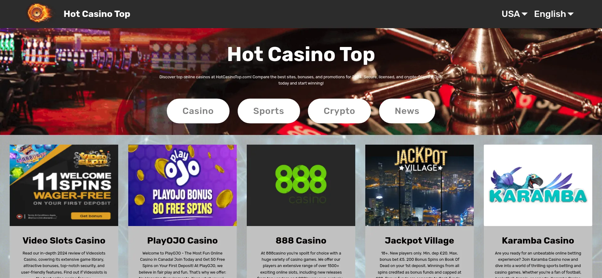 Website screenshot of Hotcasinotop.com