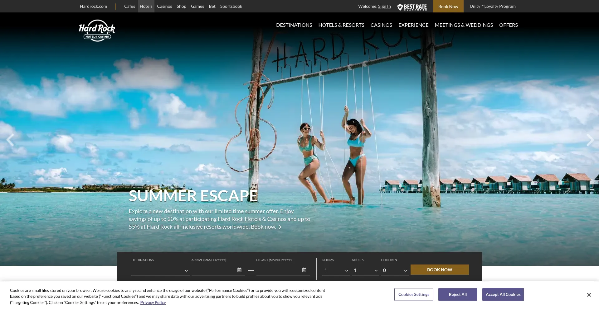 Website screenshot of Hotel.hardrock.com