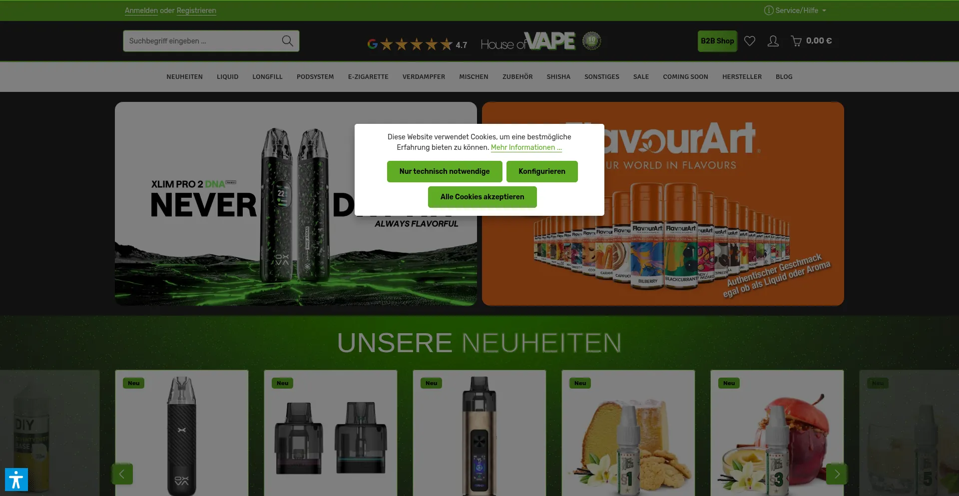 Website screenshot of House-of-vape.de