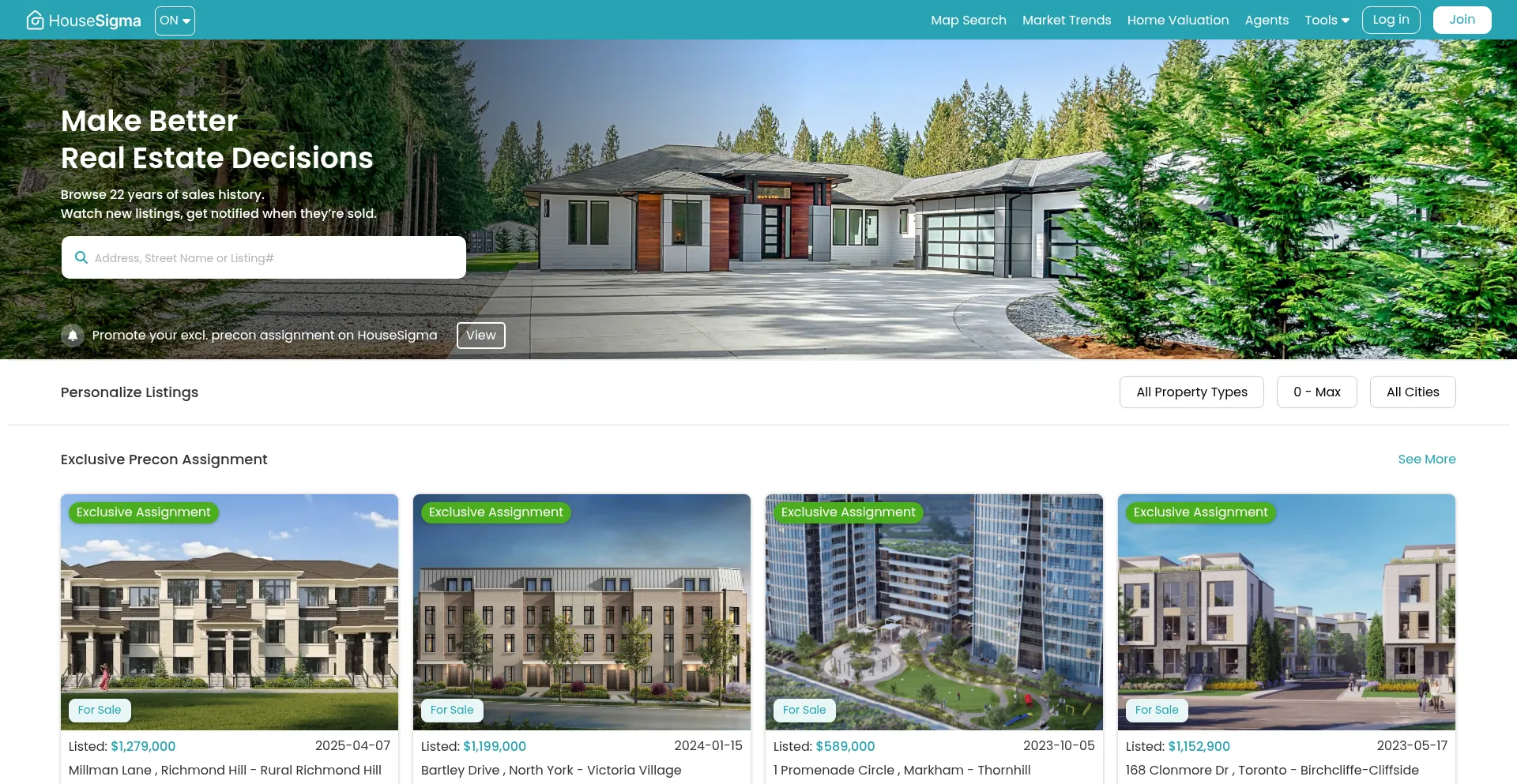 Website screenshot of Housesigma.ca