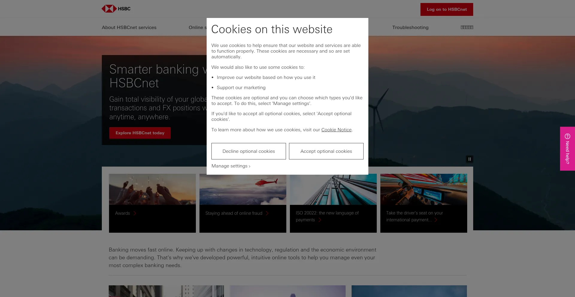 Website screenshot of Hsbcnet.com