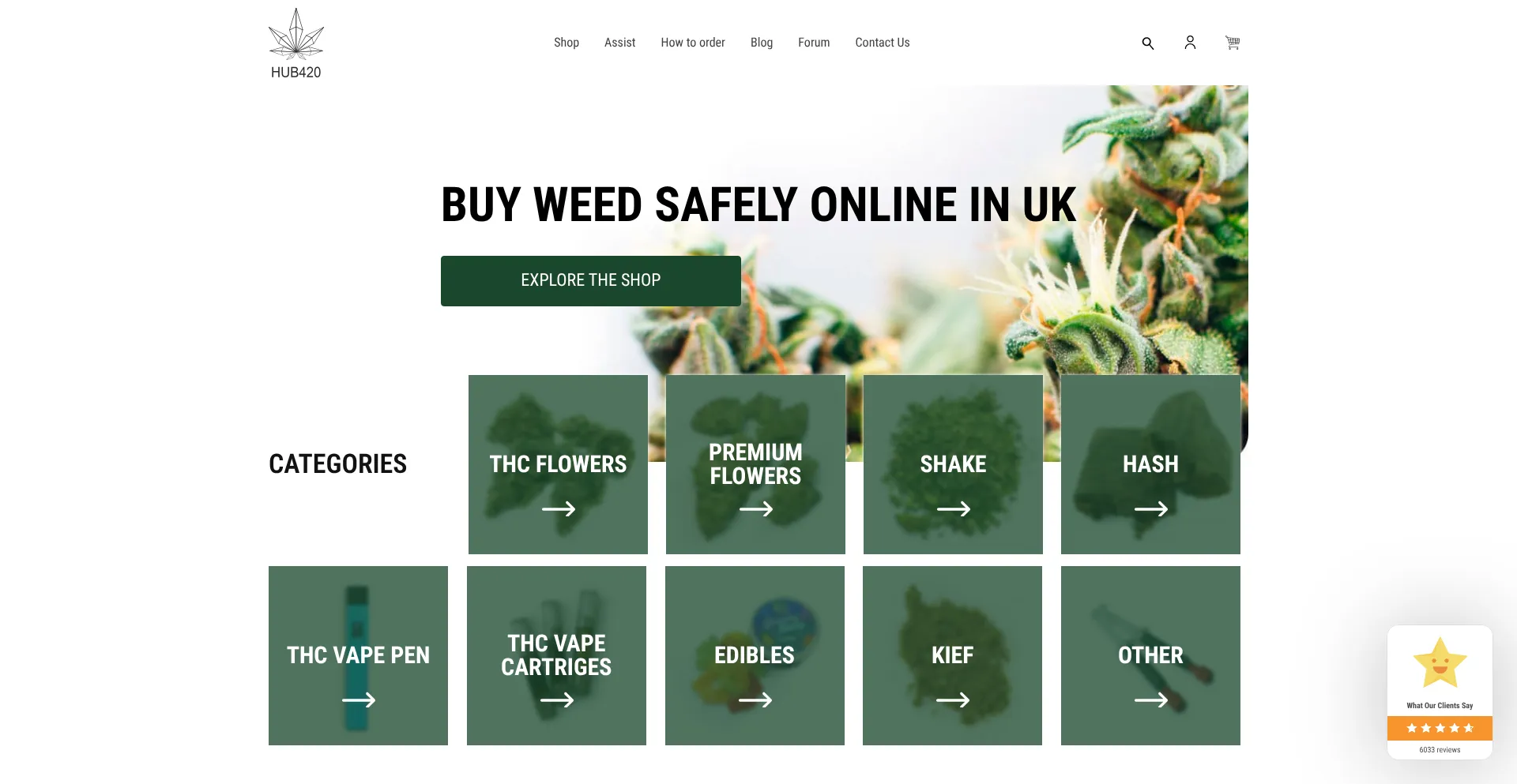 Website screenshot of Hub420.shop