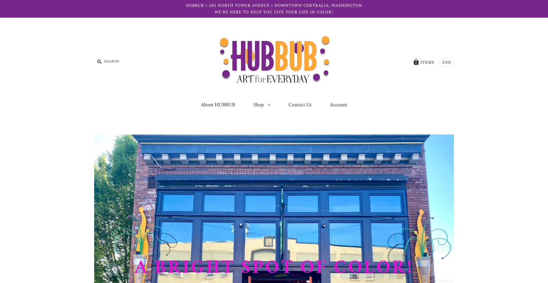 Website screenshot of Hubbubshop.com