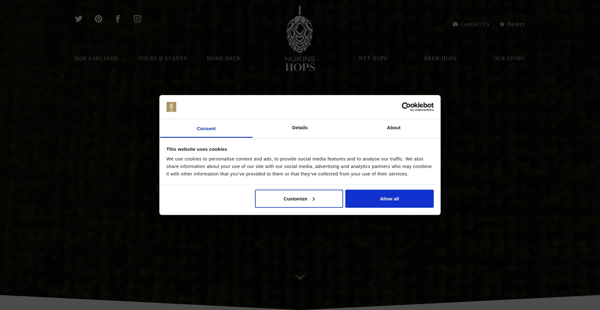 Website screenshot of Hukins-hops.co.uk