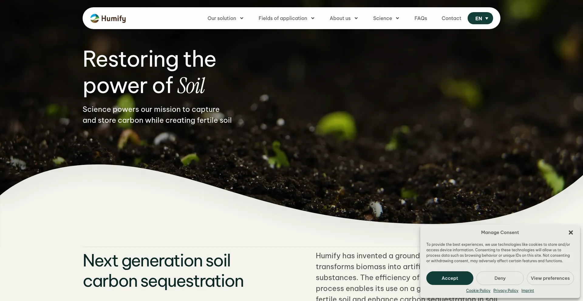 Website screenshot of Humify.earth