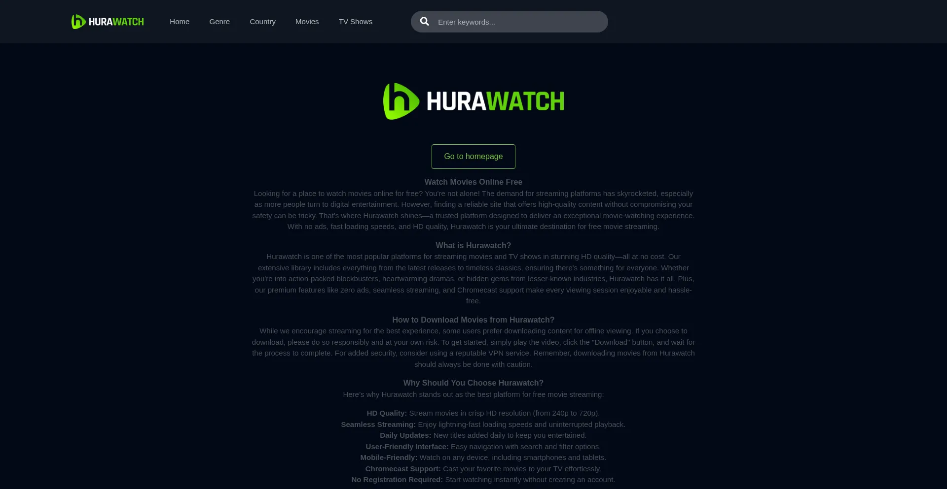 Website screenshot of Hurawatch.tube