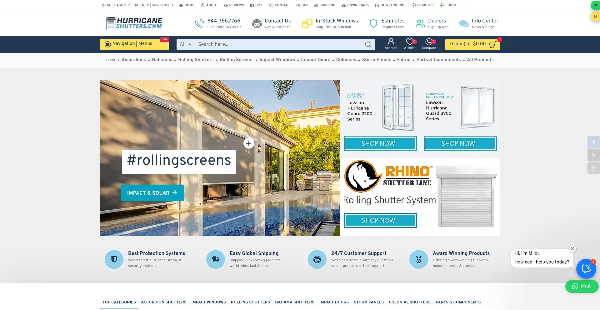 Website screenshot of Hurricaneshutters.com