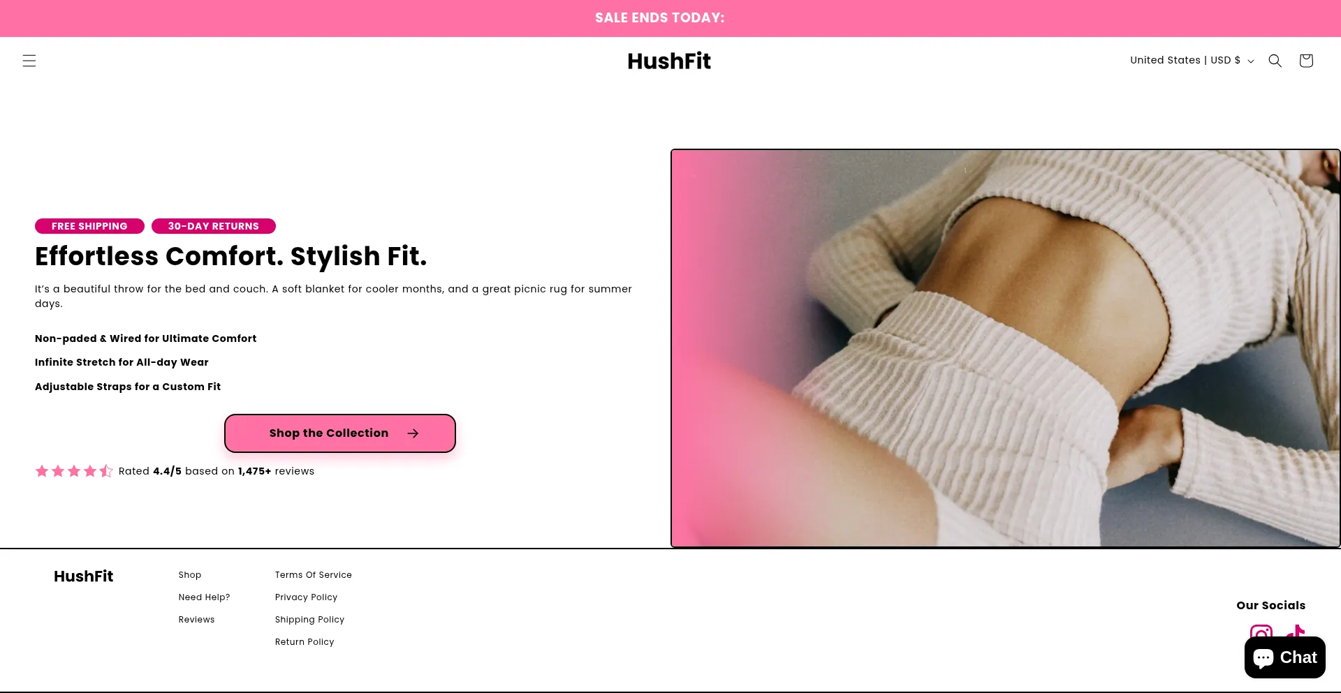 Website screenshot of Hushfit.shop
