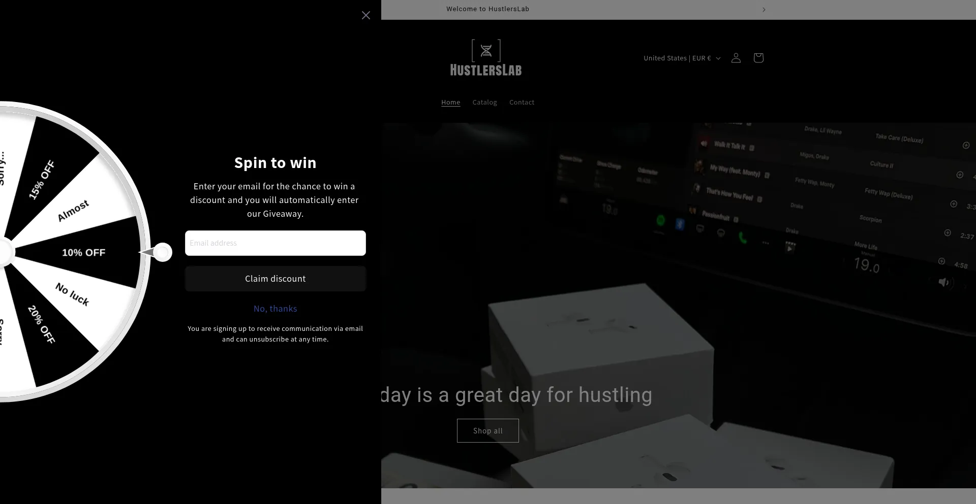 Website screenshot of Hustlerslab.store