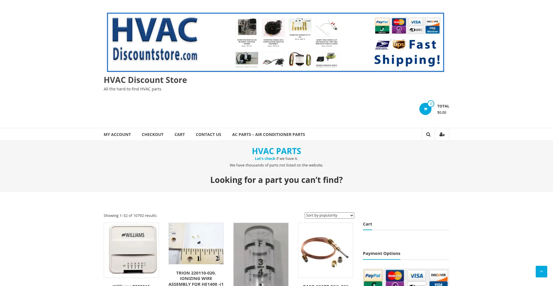 Website screenshot of Hvacdiscountstore.com