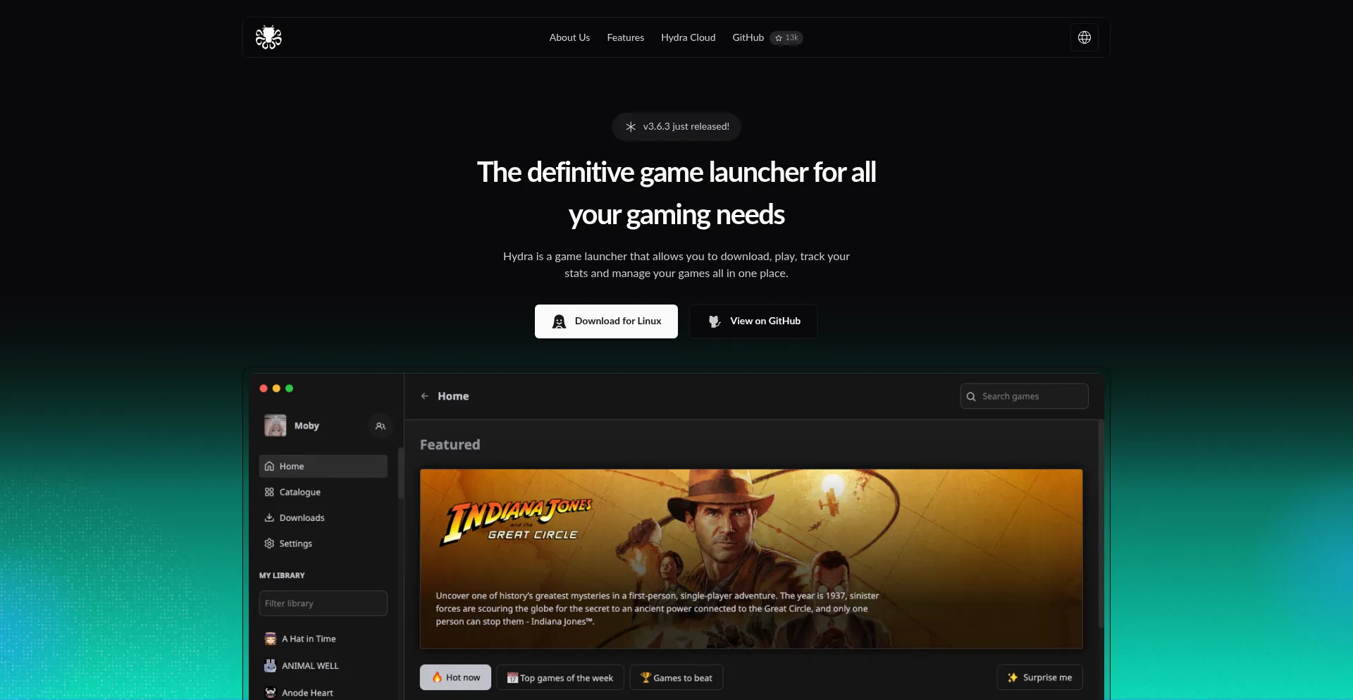 Website screenshot of Hydralauncher.gg