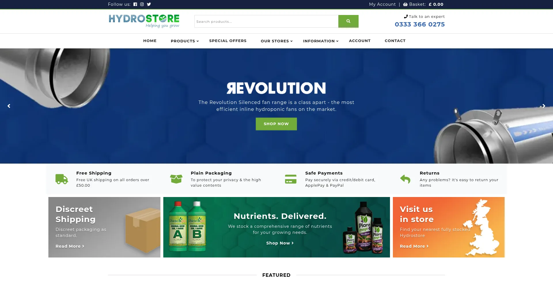 Website screenshot of Hydrostore.co.uk