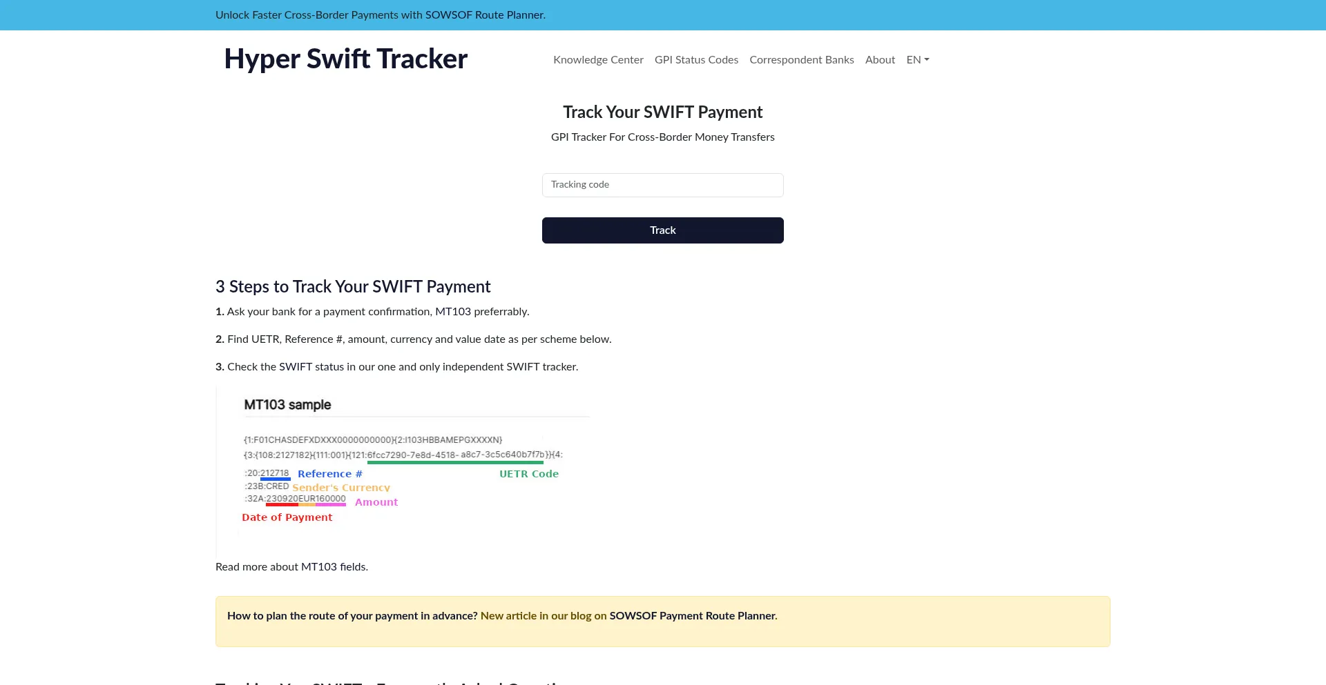Hyperswifttracker.com Screenshot