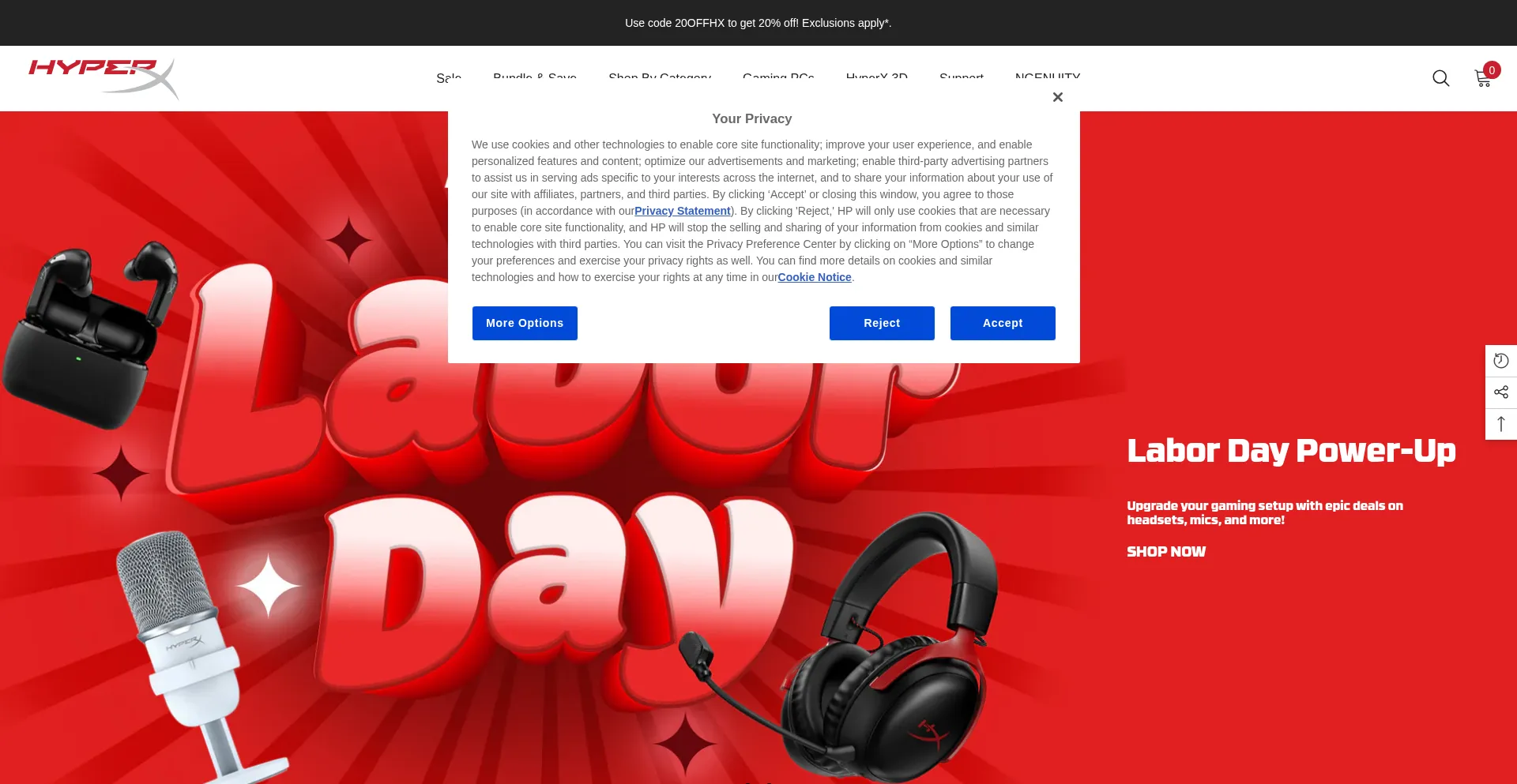 Website screenshot of Hyperx.com