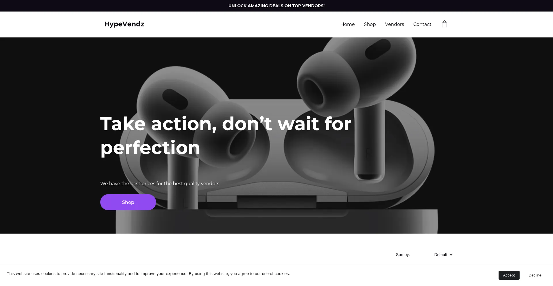Website screenshot of Hypevendz.com