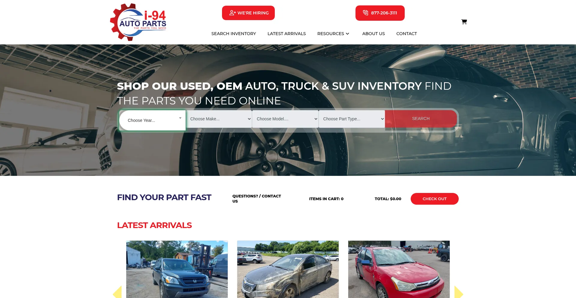 Website screenshot of I94autoparts.com