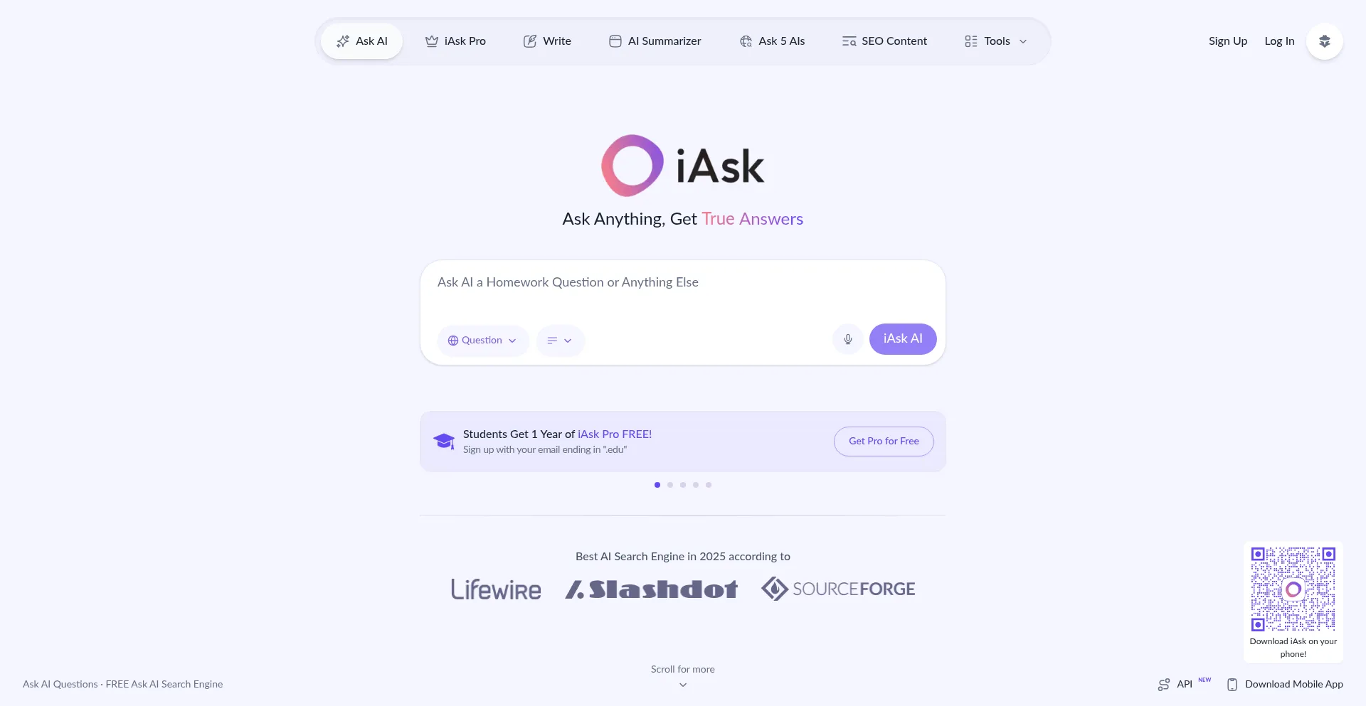 Website screenshot of Iask.ai