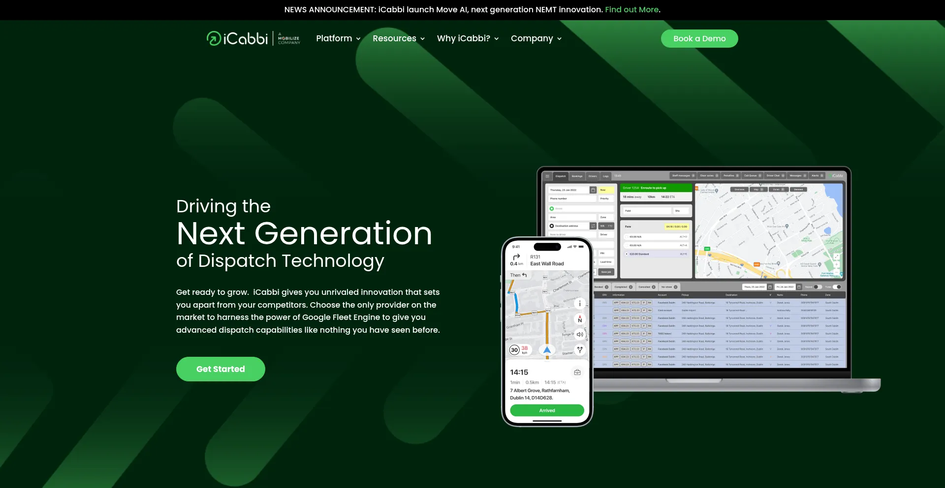 Website screenshot of Icabbi.com