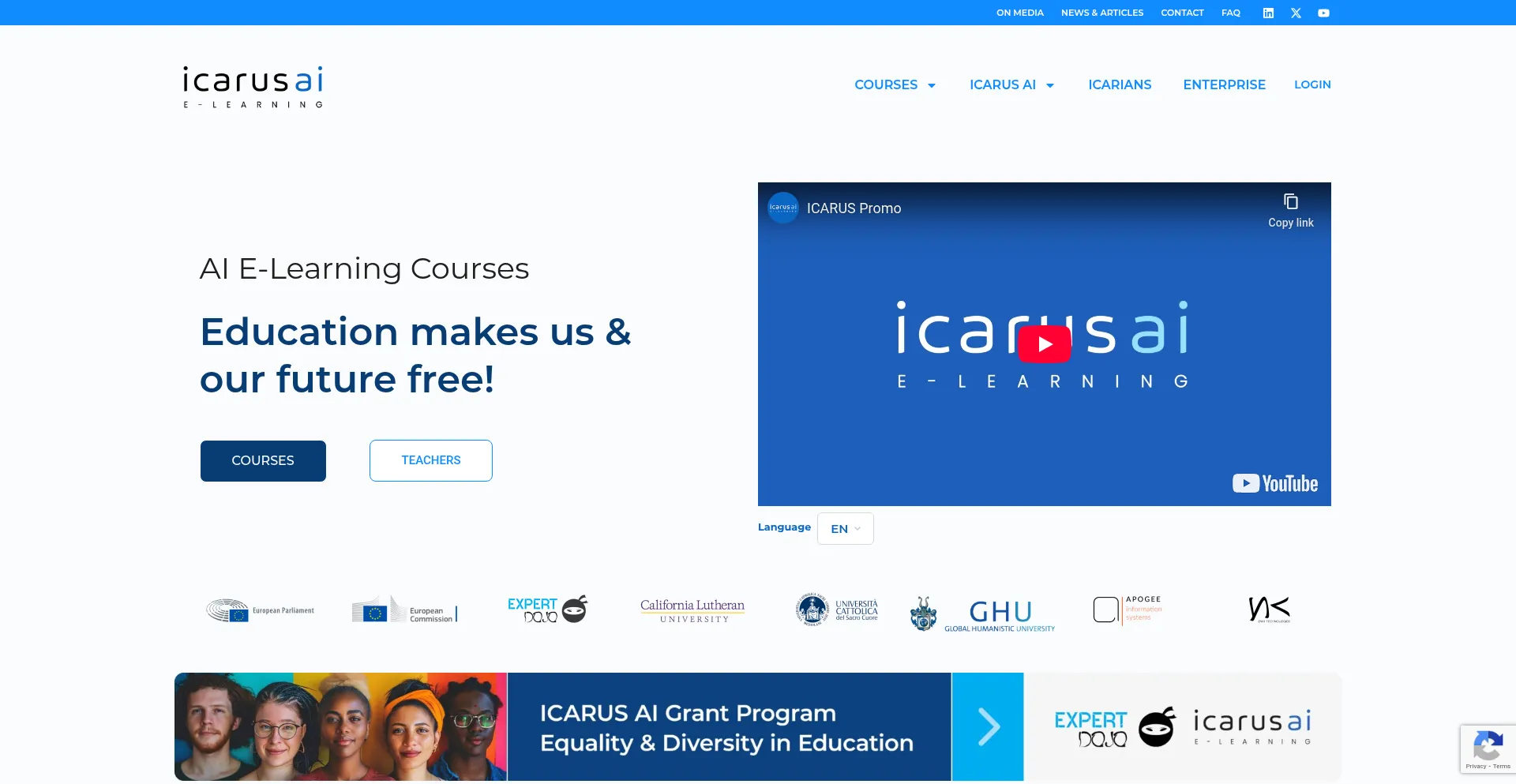 Website screenshot of Icarus.education