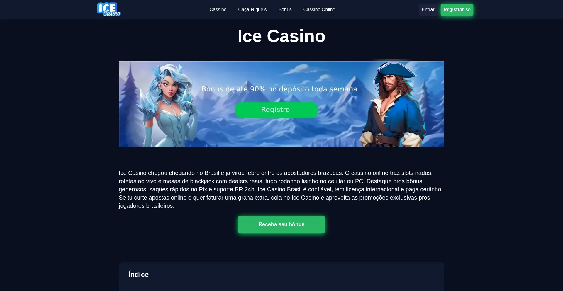 Website screenshot of Icecassinobrasil.com