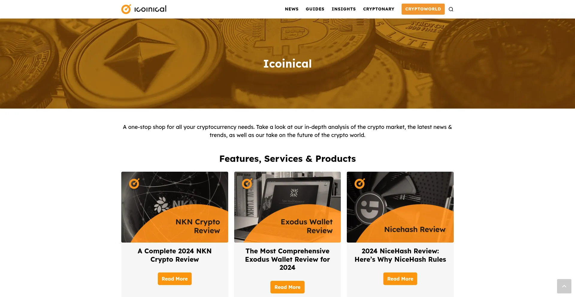 Website screenshot of Icoinical.com