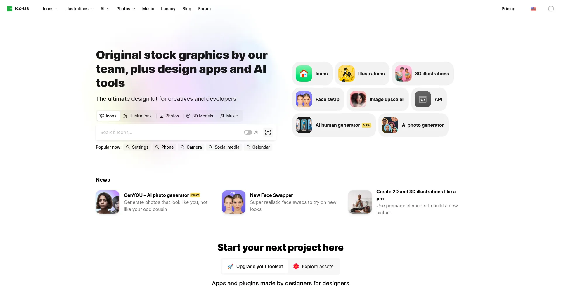 Website screenshot of Icons8.com