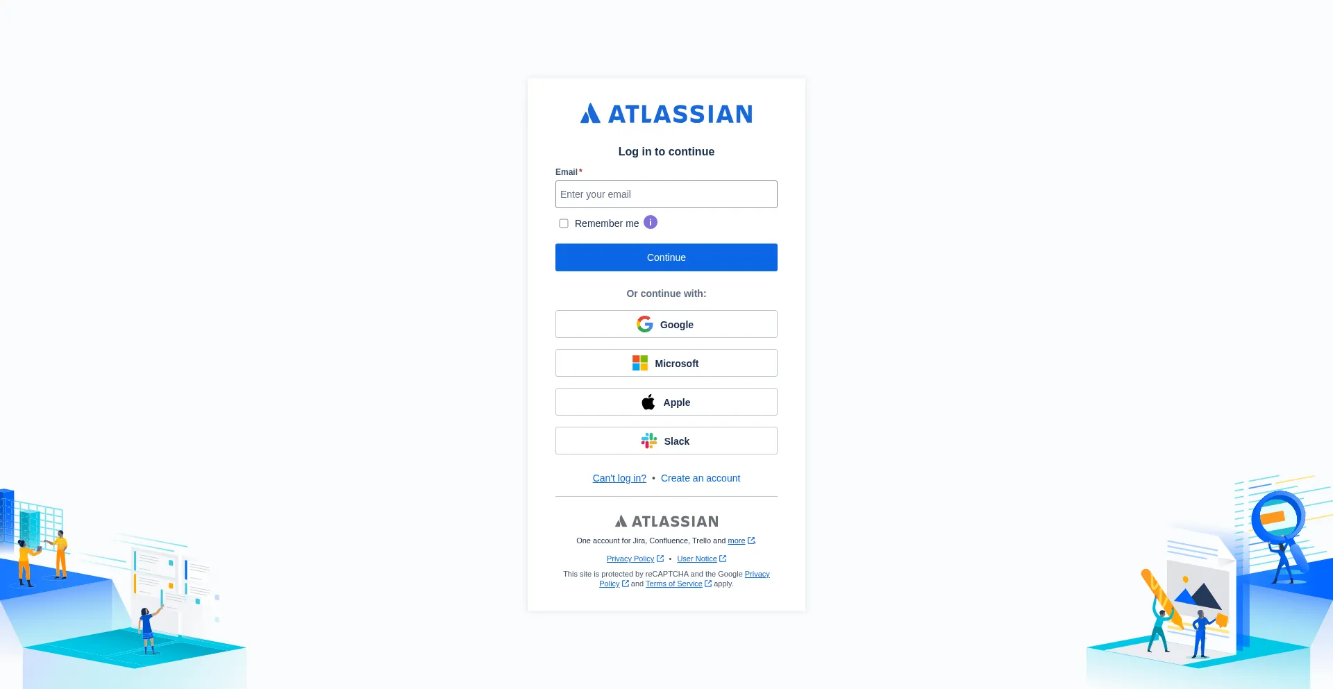 Website screenshot of Id.atlassian.com