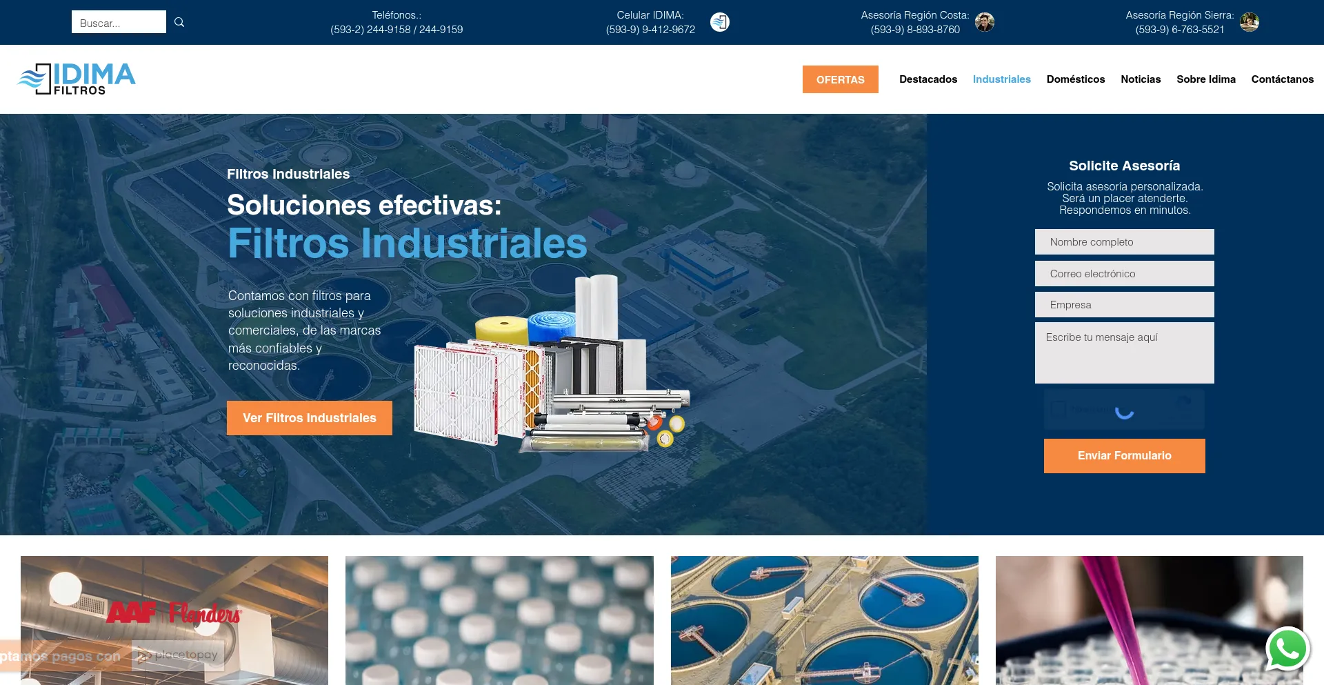 Website screenshot of Idimafiltros.net