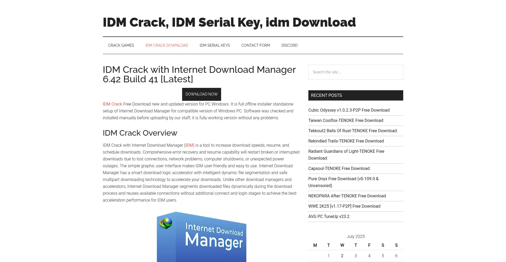 Website screenshot of Idmcrack.org