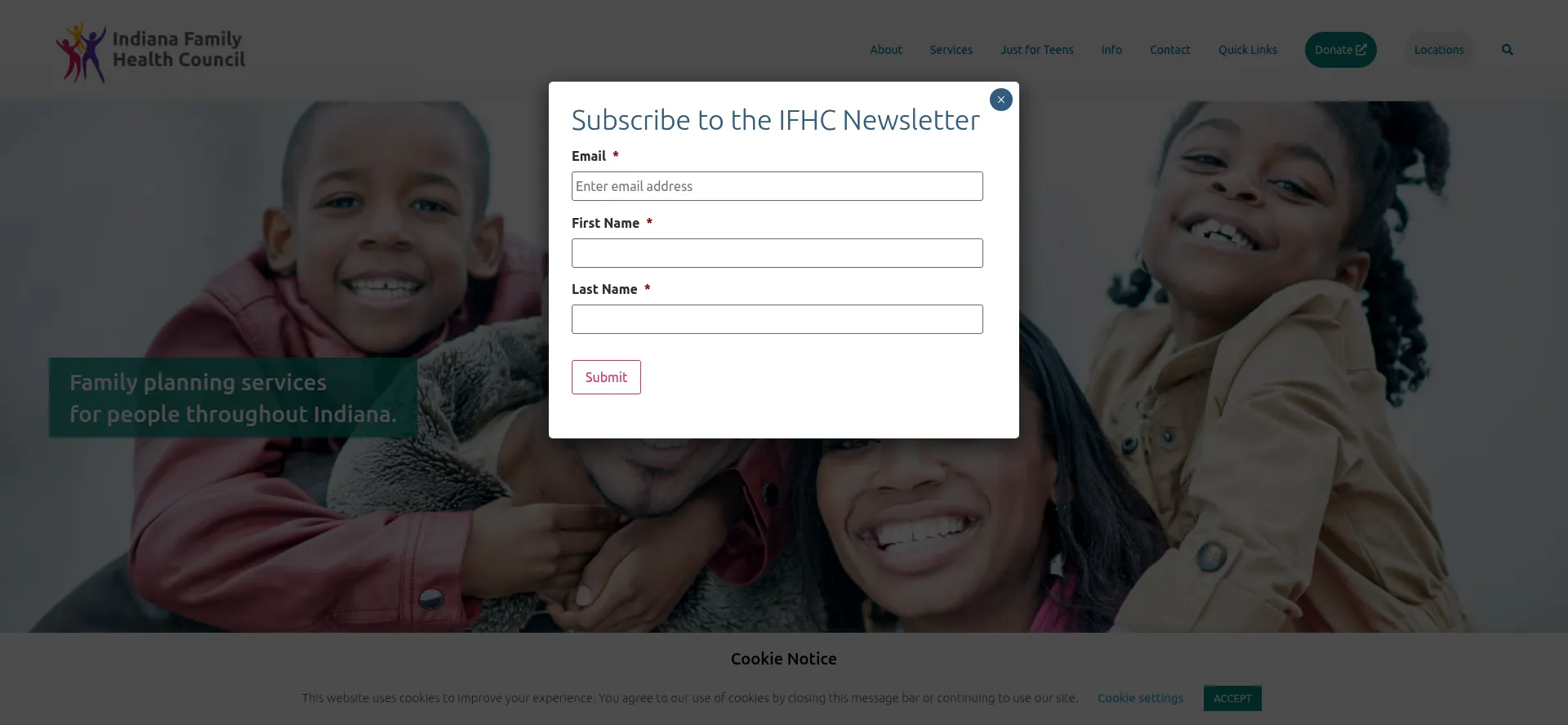 Website screenshot of Ifhc.org