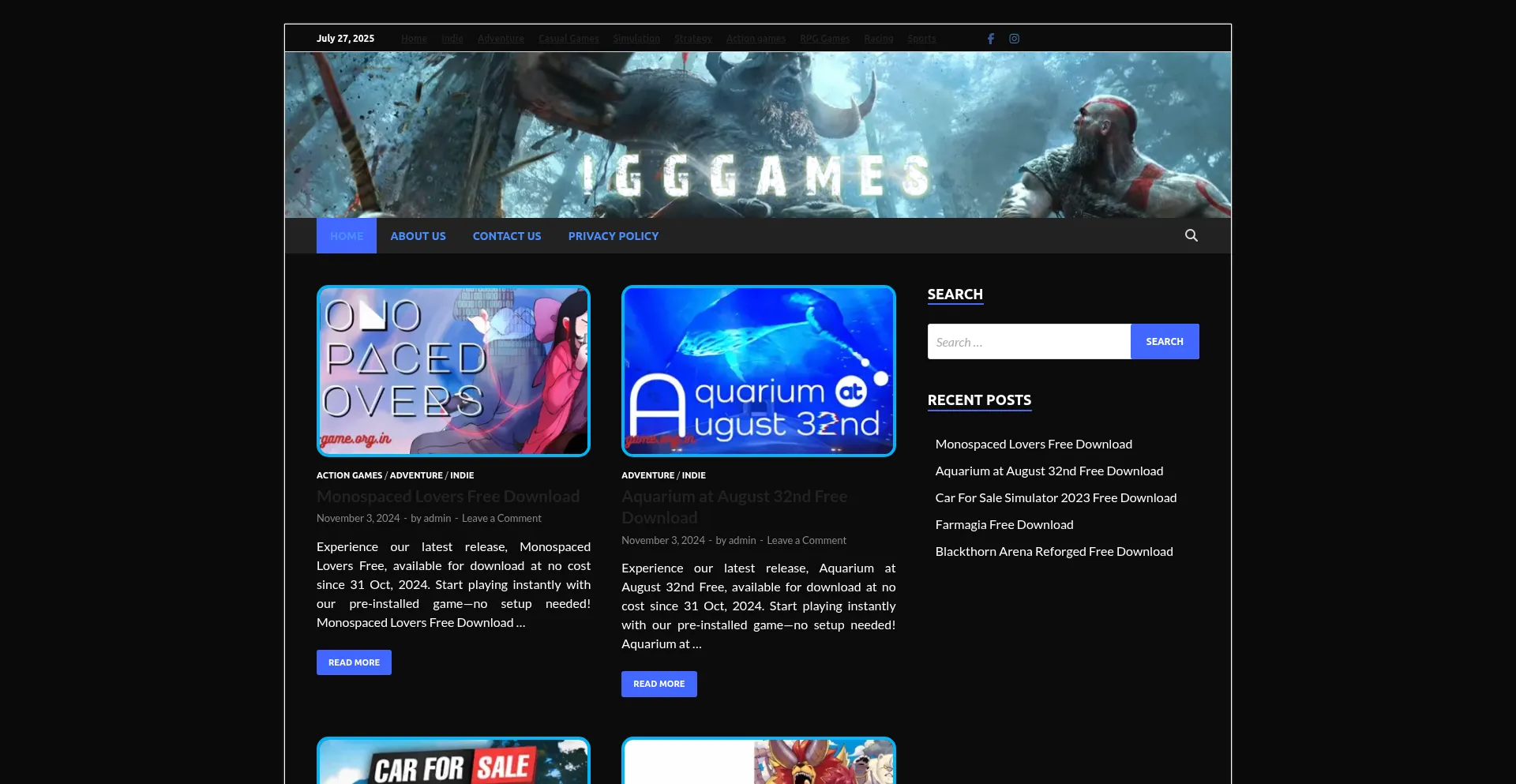Website screenshot of Igg-games.org.in