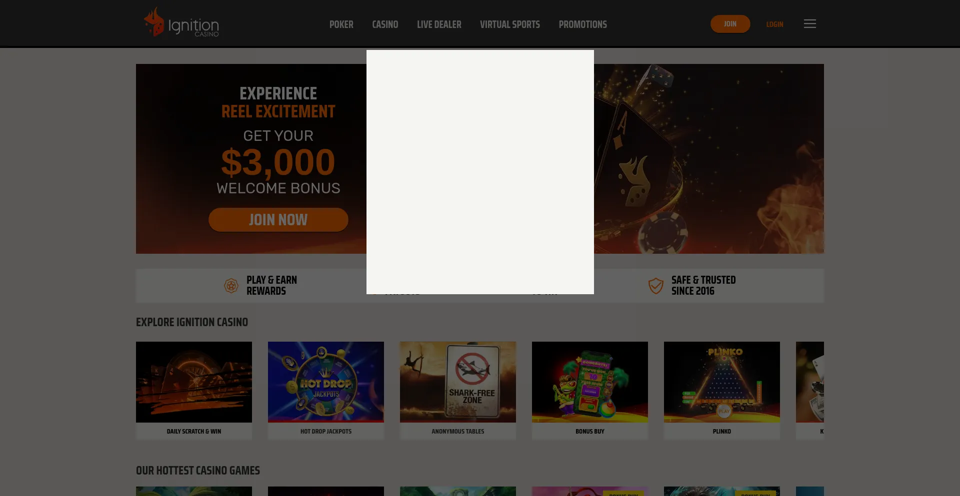 Website screenshot of Ignitioncasino.eu