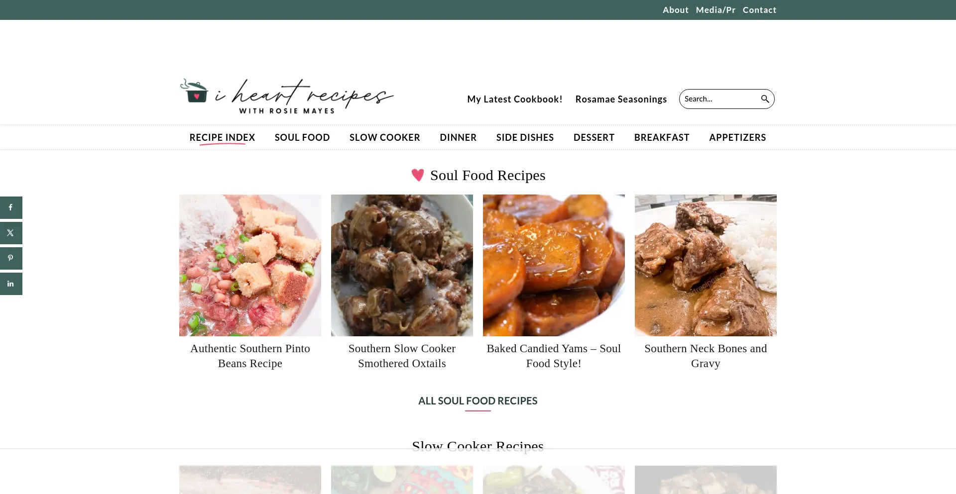 Website screenshot of Iheartrecipes.com