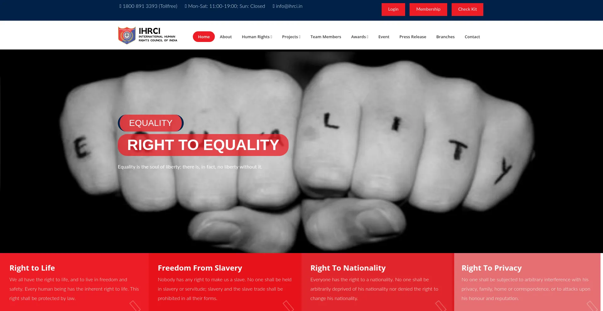 Website screenshot of Ihrci.in