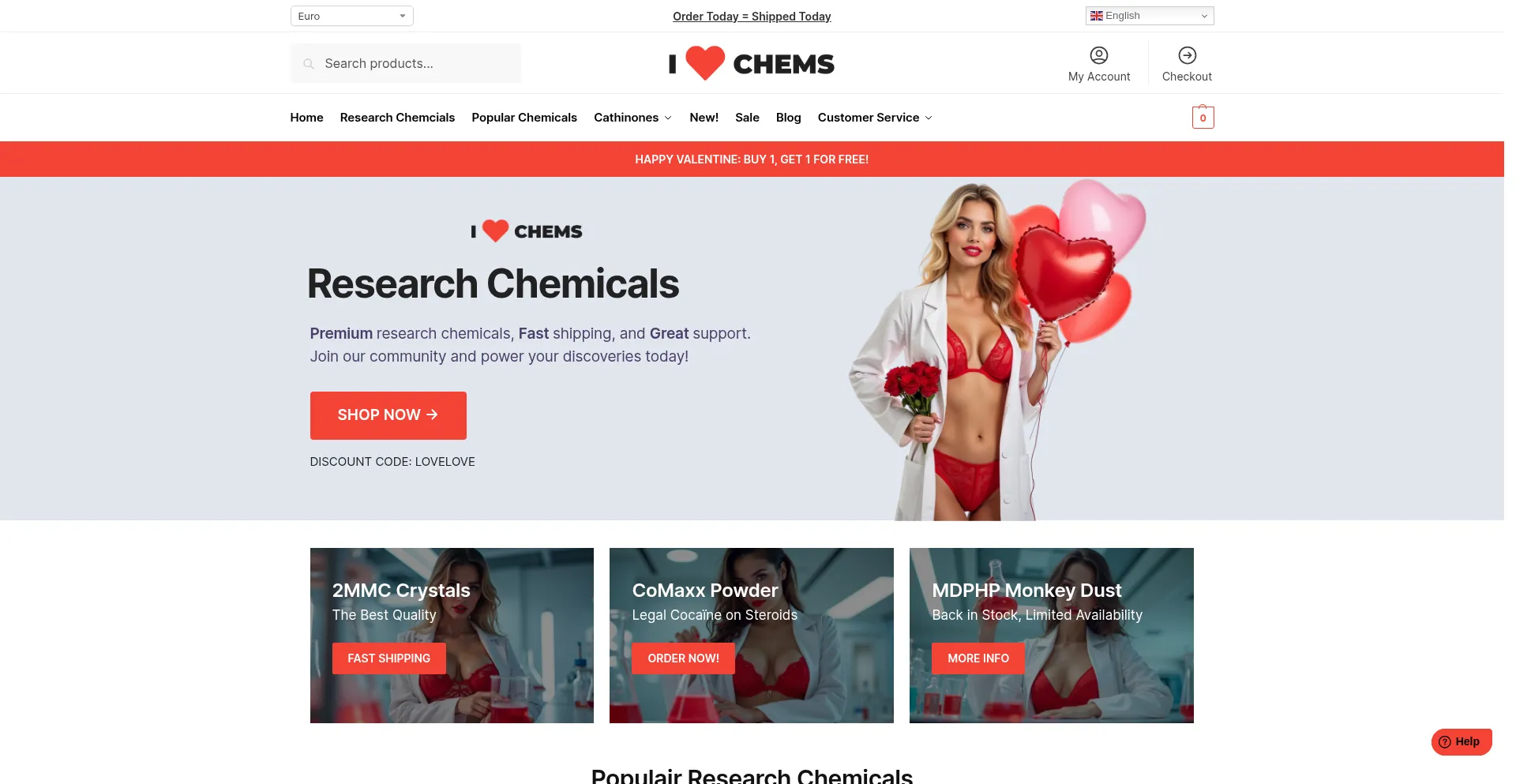 Website screenshot of Ilovechems.com