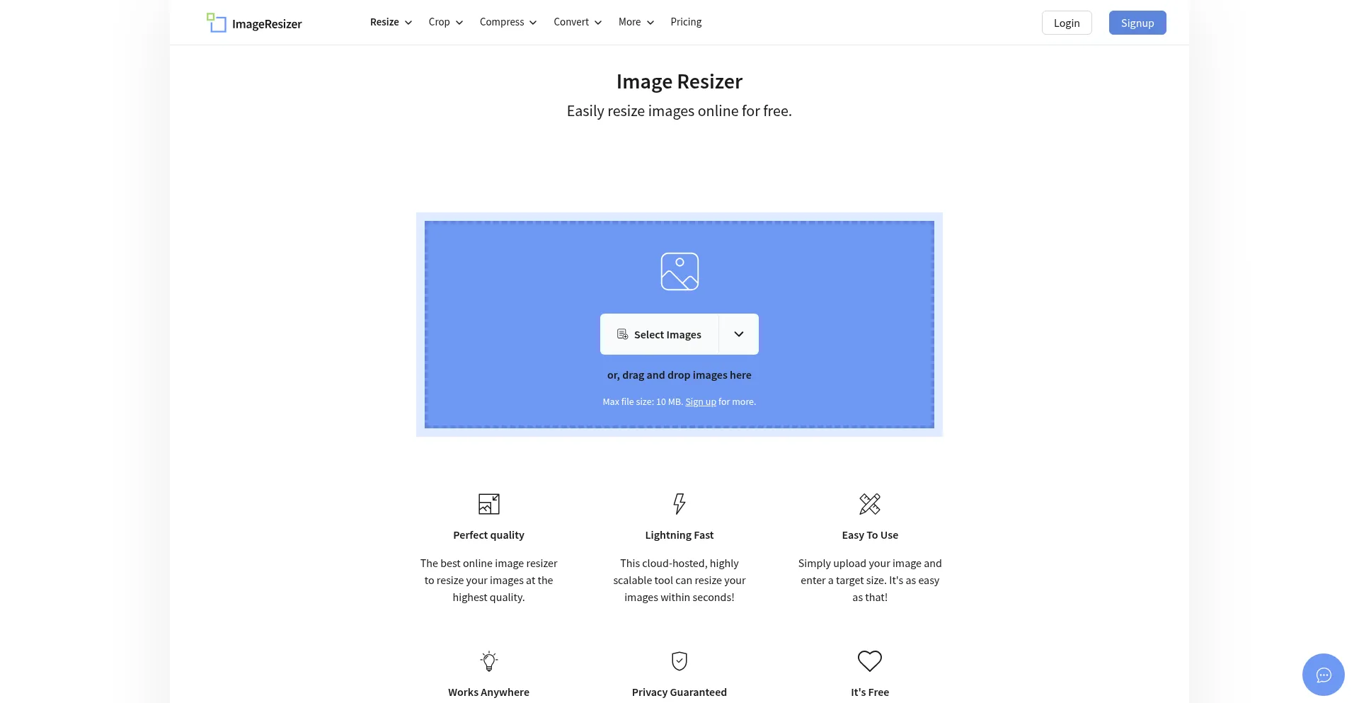 Website screenshot of Imageresizer.com