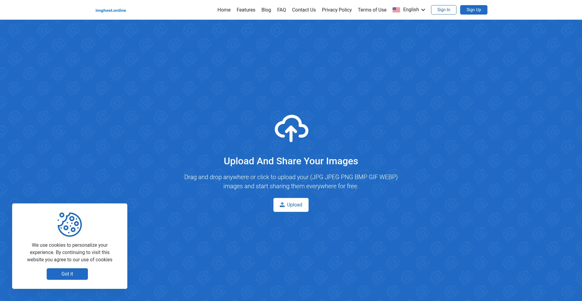Website screenshot of Imghost.online