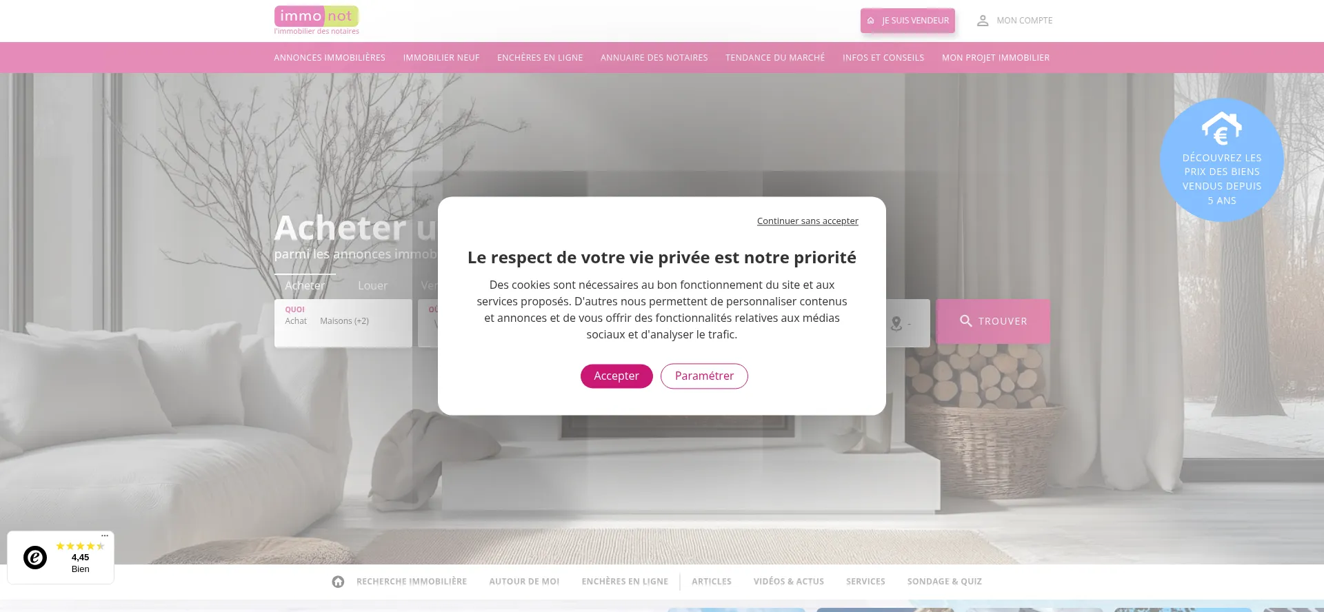 Website screenshot of Immonot.com