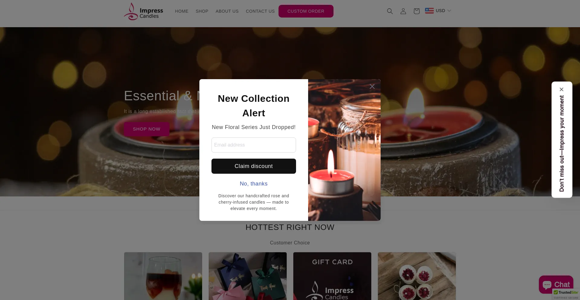 Website screenshot of Impresscandles.com