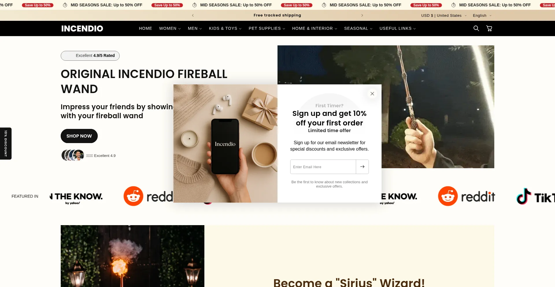 Website screenshot of Incendiomagicwand.com