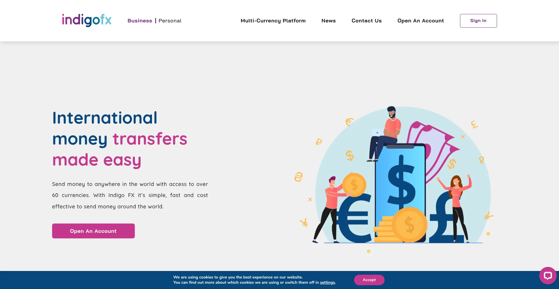 Website screenshot of Indigofx.com