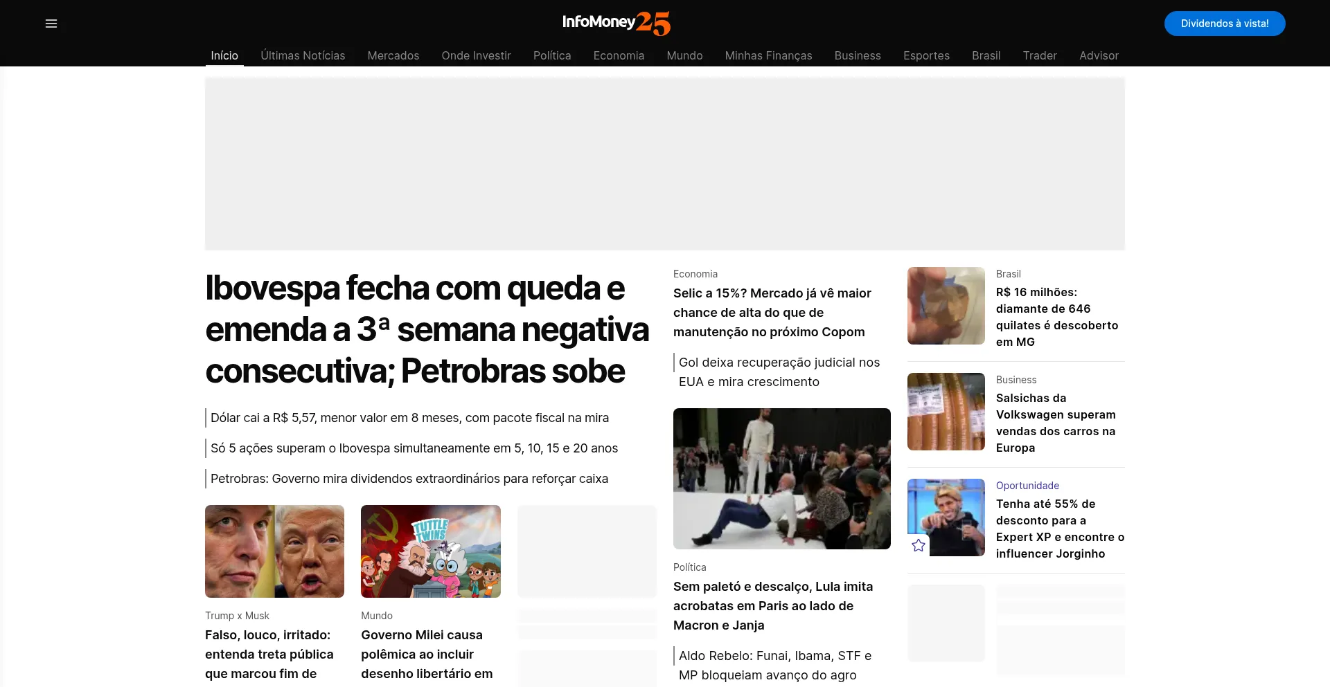 Website screenshot of Infomoney.com.br