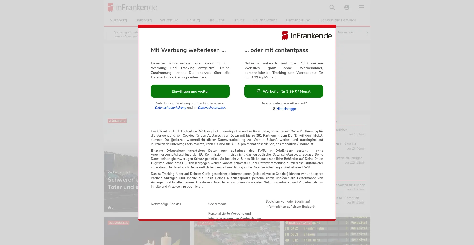 Website screenshot of Infranken.de