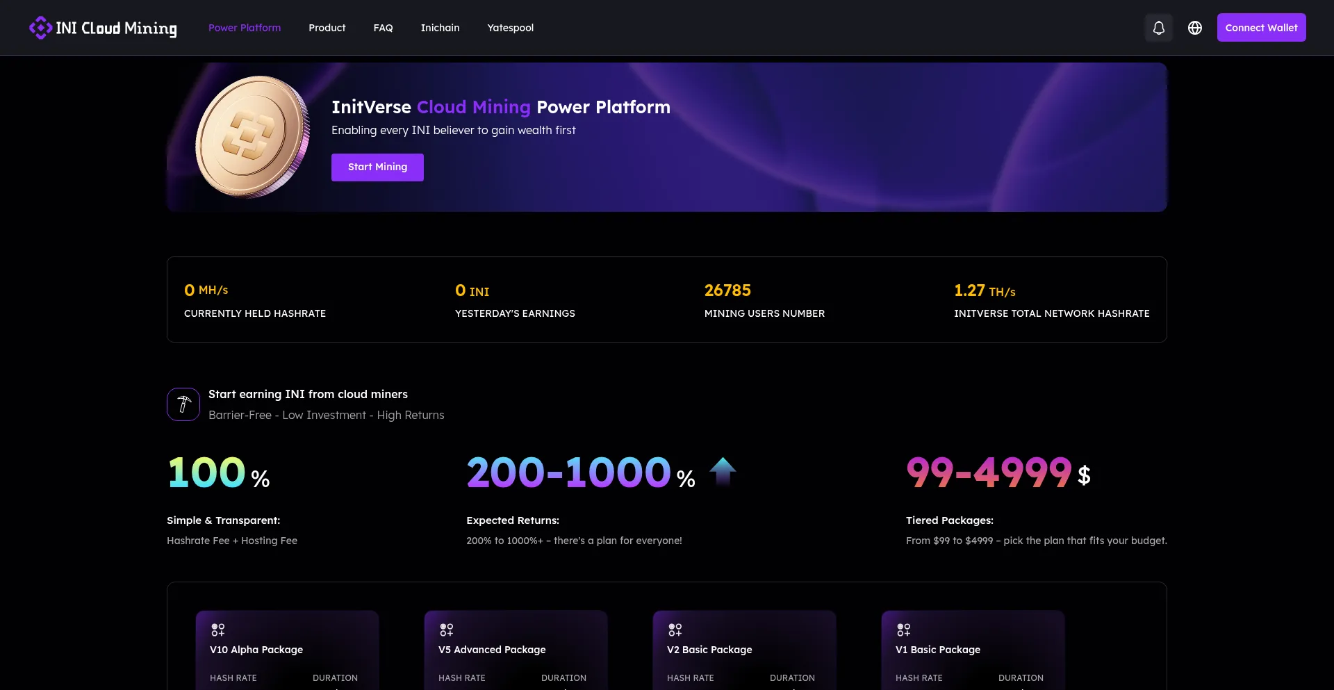 Website screenshot of Inimining.cloud